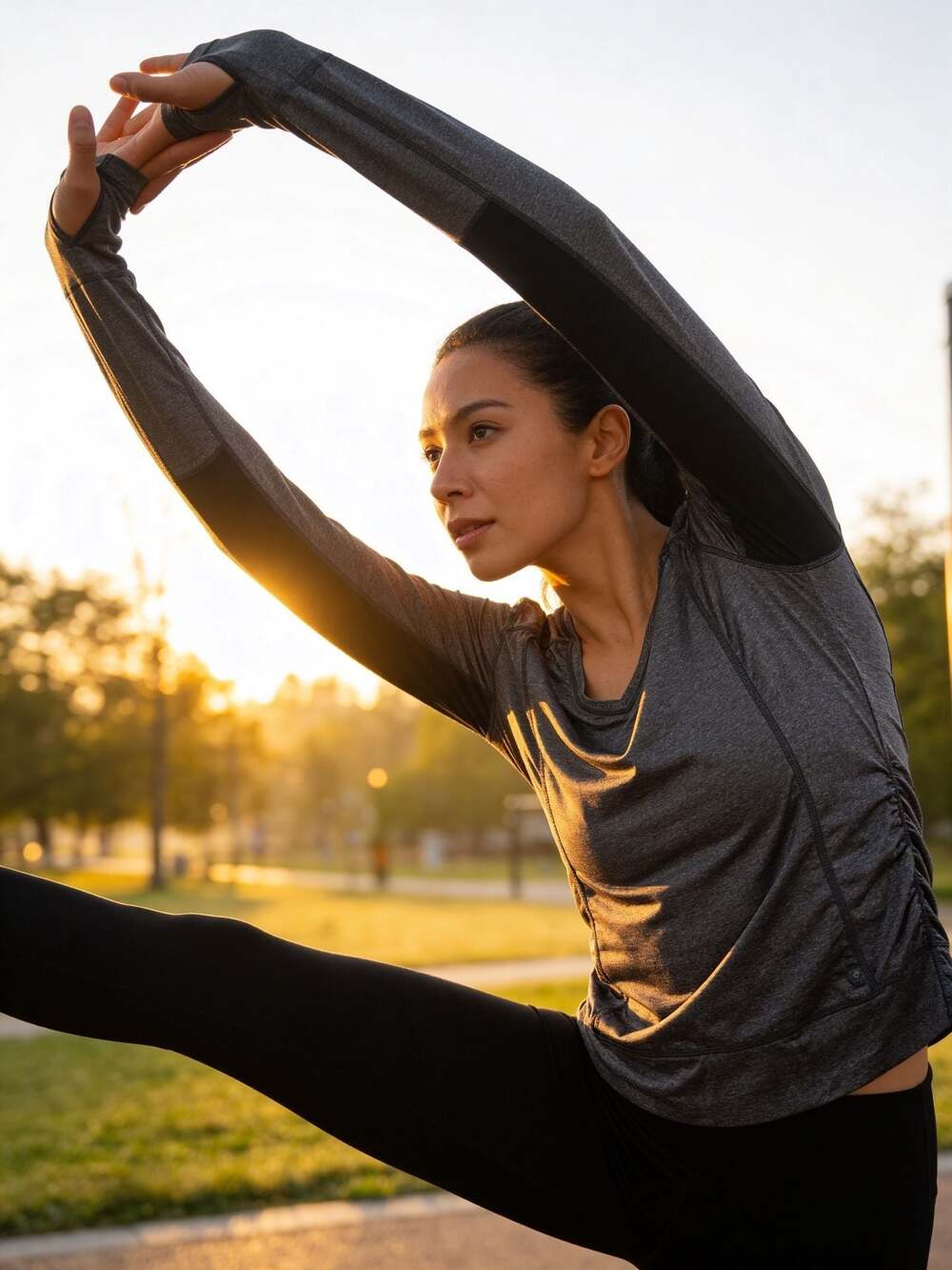 Tangerine Silver Metallic Side Ruched V-Neck Long Sleeve Yoga Top XL